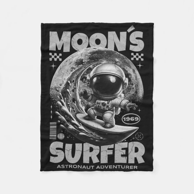 Astronaut Surfer Design, Moon Surfing Space Cosmic Fleece Blanket (Front)