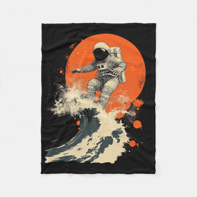 Astronaut Surfing Cosmic Ocean Wave Space Rider  Fleece Blanket (Front)