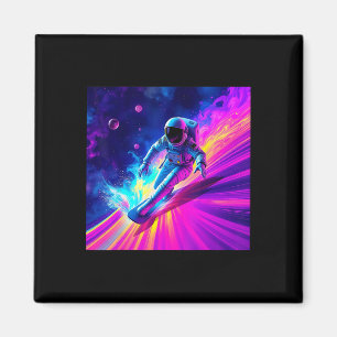 Astronaut Surfing Cosmic Rainbow Wave Graphic Desi Magnet