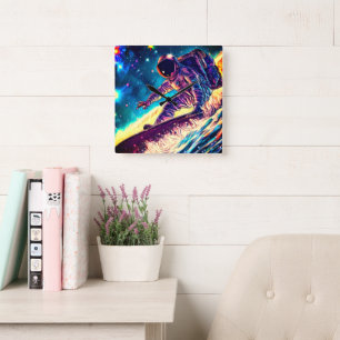 ASTRONAUT SURFING ON RIDE THE COSMIC WAVES SQUARE WALL CLOCK