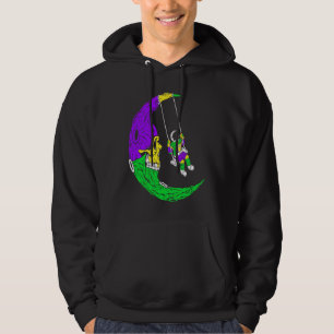 Astronaut Swinging On Moon Skull Mardi Gras Carniv Hoodie