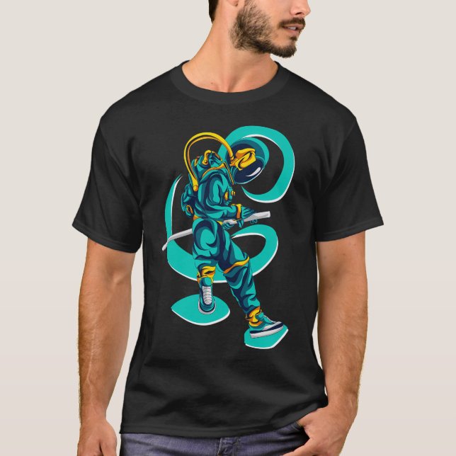 Astronaut Sword Fight Space Samurai Astronaut T-Shirt (Front)