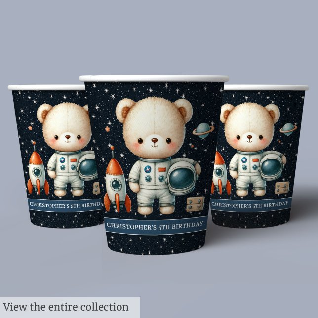 Astronaut Teddy Bear Boy Birthday Party Paper Cups (Astronaut Teddy Bear Boy Birthday Party Paper Cups)