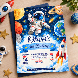 Astronaut-themed birthday invitation template
