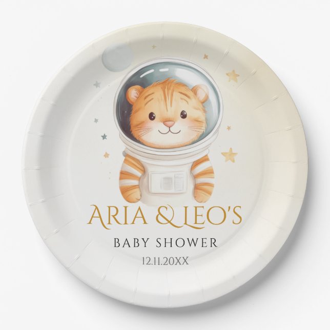 Astronaut Tiger Baby Shower Party Plates (Front)