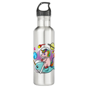 Astronaut Unicorn Riding Narwhal Space Universe 710 Ml Water Bottle