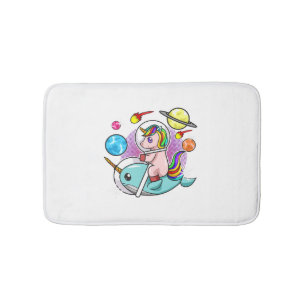 Astronaut Unicorn Riding Narwhal Space Universe Bath Mat