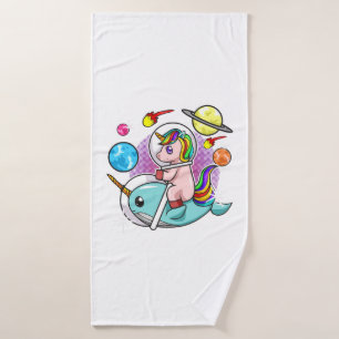 Astronaut Unicorn Riding Narwhal Space Universe Bath Towel