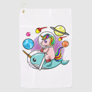Astronaut Unicorn Riding Narwhal Space Universe Golf Towel