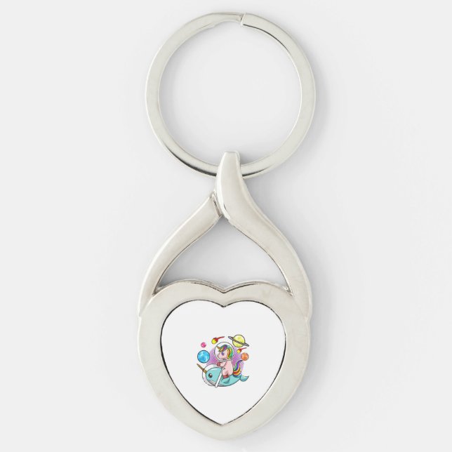 Astronaut Unicorn Riding Narwhal Space Universe Key Ring (Front)