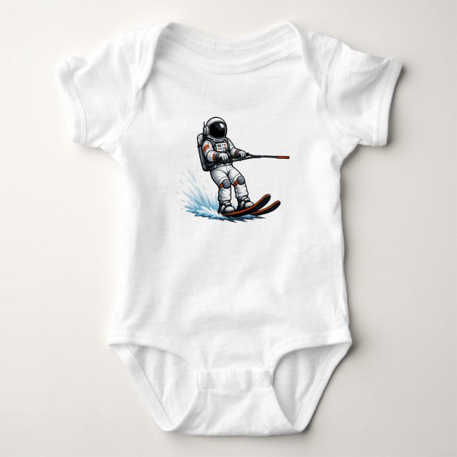 Astronaut Water Skiing Baby Bodysuit (Front)
