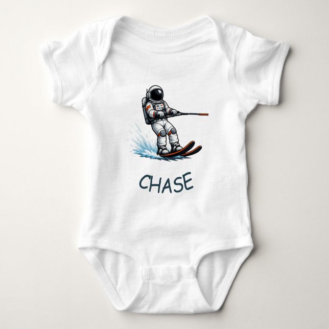 Astronaut Water Skiing Baby Bodysuit (Front)