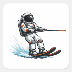 Astronaut Water Skiing Square Sticker