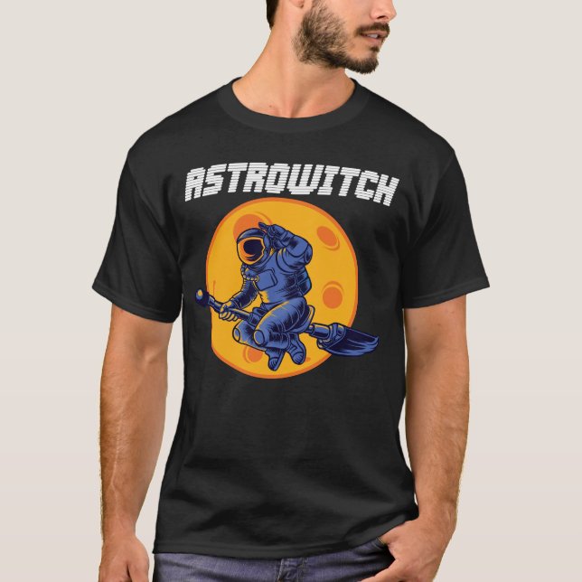 Astronaut Witch Flying Over the Moon T-Shirt (Front)