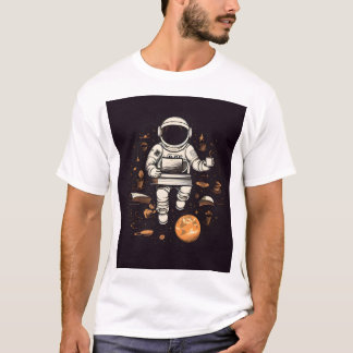 Astronaut with a cup of coffee printed on T-shirt