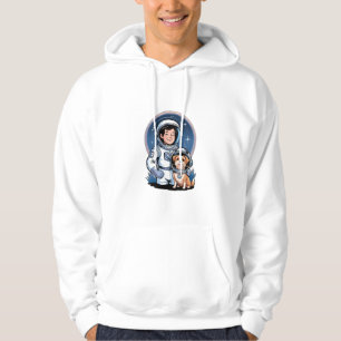 Astronaut with a pet (like a dog in a space helmet hoodie
