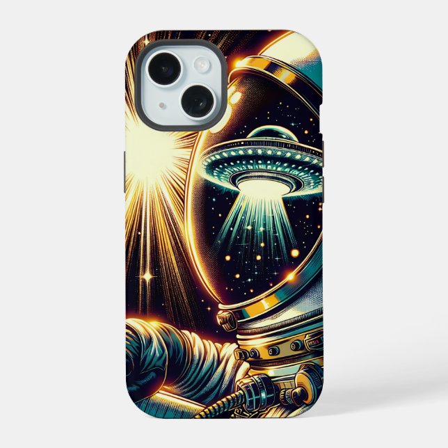 Astronaut with a Reflection of a UFO  iPhone 15 Case (Back)