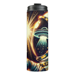 Astronaut with a Reflection of a UFO Thermal Tumbler