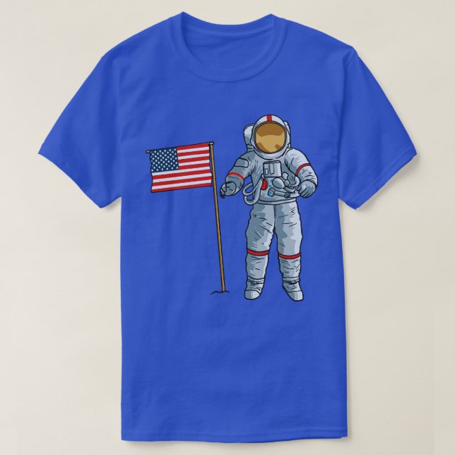 Astronaut With American Flag Space Moon USA T-Shirt (Design Front)