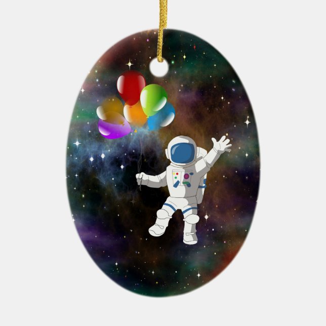 Astronaut with Balloons Ceramic Tree Decoration (Front)