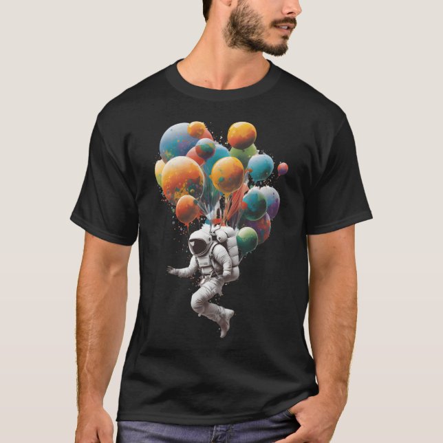 Astronaut With Balloons In Space T-Shirt (Front)