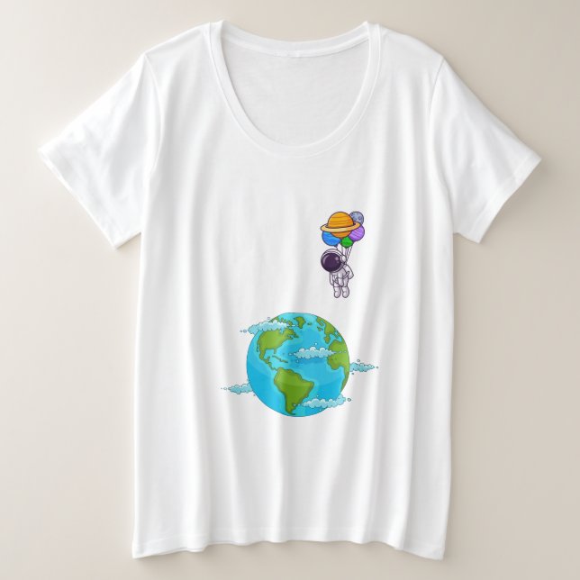  astronaut With Balloons landing earth Plus Size T-Shirt (Design Front)