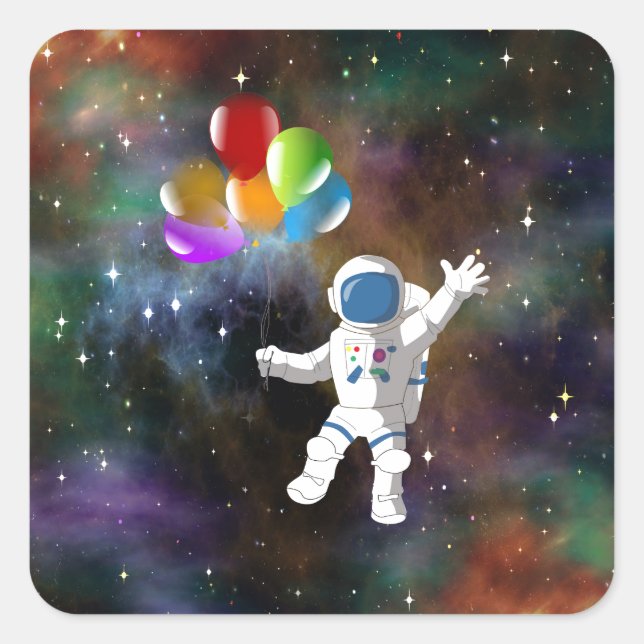 Astronaut with Balloons Square Sticker (Front)
