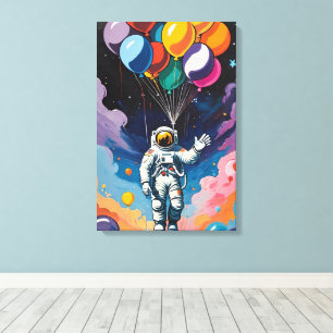 Astronaut with colourful balloons in space canvas print