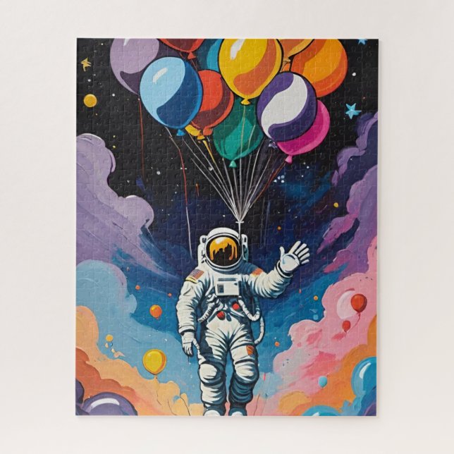 Astronaut with colourful balloons in space  jigsaw puzzle (Vertical)