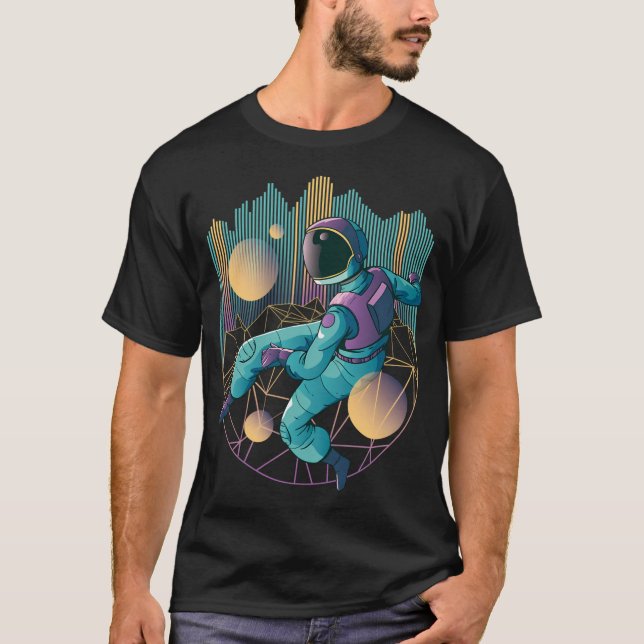 Astronaut With Geometric Techno Style T-Shirt (Front)