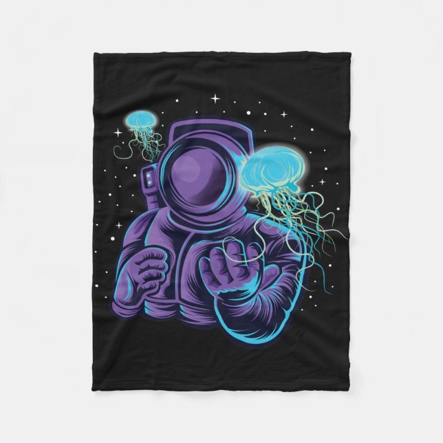 Astronaut With Jellyfish Fleece Blanket (Front)