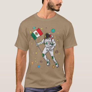 Astronaut With Meican Flag In Space T-Shirt