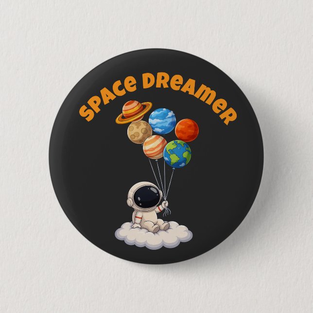 Astronaut With Planet Balloons 6 Cm Round Badge (Front)