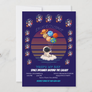  Astronaut with Planet Balloons Invitation