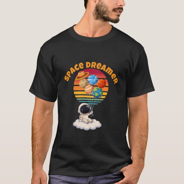 Astronaut With Planet Balloons T-Shirt (Front)