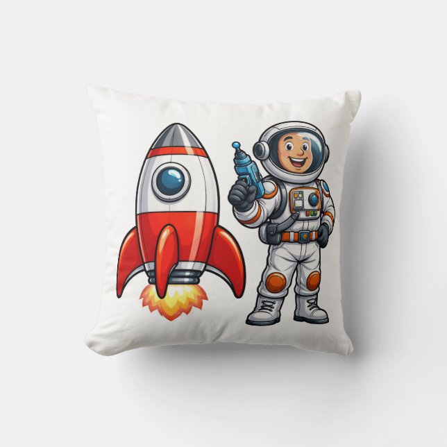 Astronaut with Rocket Cartoon Space Art Cushion (Front)