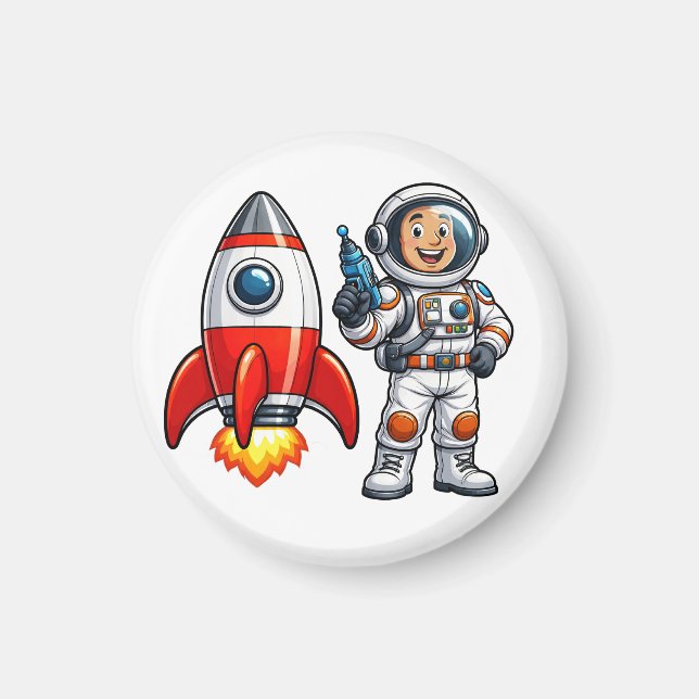 Astronaut with Rocket Cartoon Space Art Magnet (Front)