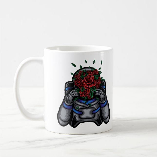 Astronaut With Roses Face Coffee Mug (Left)