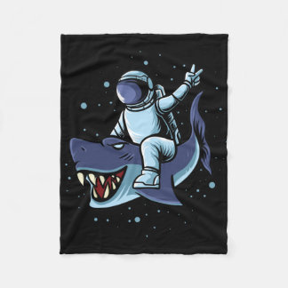 Astronaut With Shark Fleece Blanket