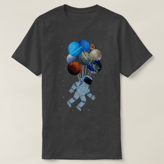 Astronaut With Solar Planet System Balloon Space A T-Shirt (Design Front)