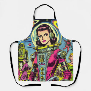 Astronaut Woman Vintage Sci-Fi Comics Apron
