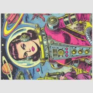 Astronaut Woman Vintage Sci-Fi Comics Tissue Paper
