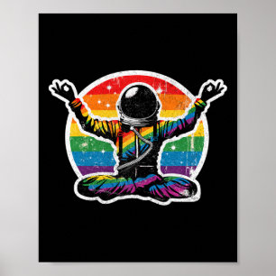 Astronaut Yoga Moon Rainbow Flag Space Lgbtq+ Gay Poster