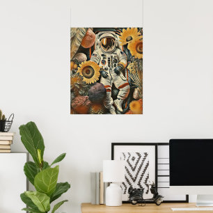 Astronaut's Bed of Flowers Digital Art Poster
