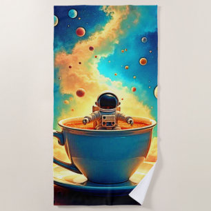 Astronaut's Coffee Cosmos Journey Beach Towel
