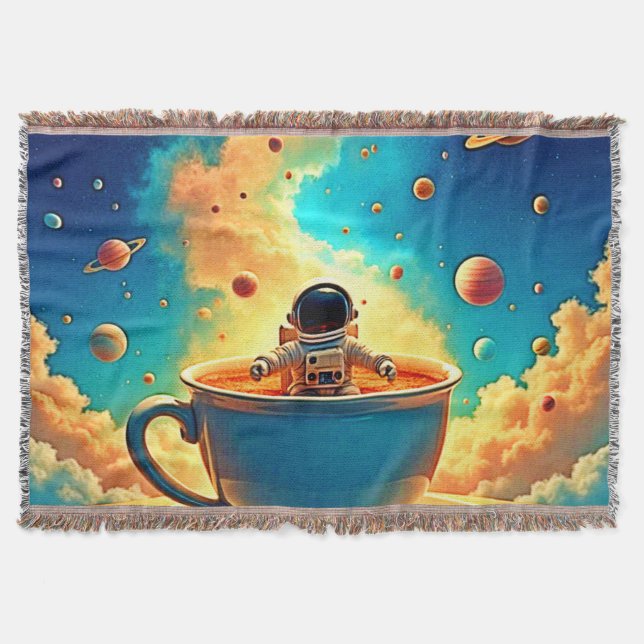 Astronaut's Coffee Cosmos Journey Throw Blanket (Front)