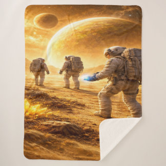 Astronauts explore yellow planet sherpa blanket