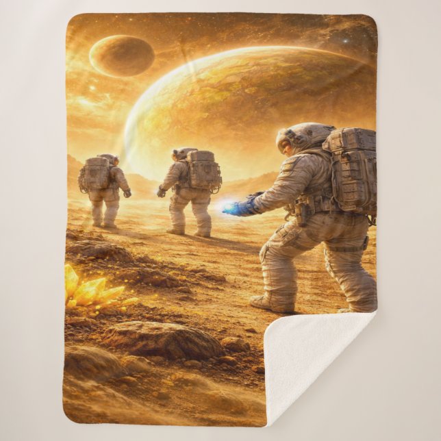 Astronauts explore yellow planet sherpa blanket (Front)