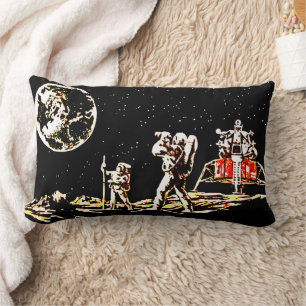 Astronauts Gazing at Earth - Retro Galaxy Lumbar Cushion
