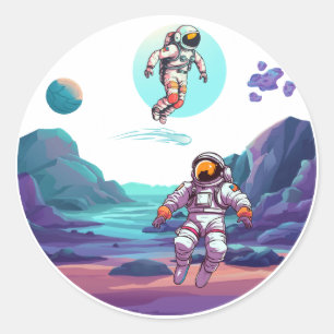 Astronauts in space classic round sticker